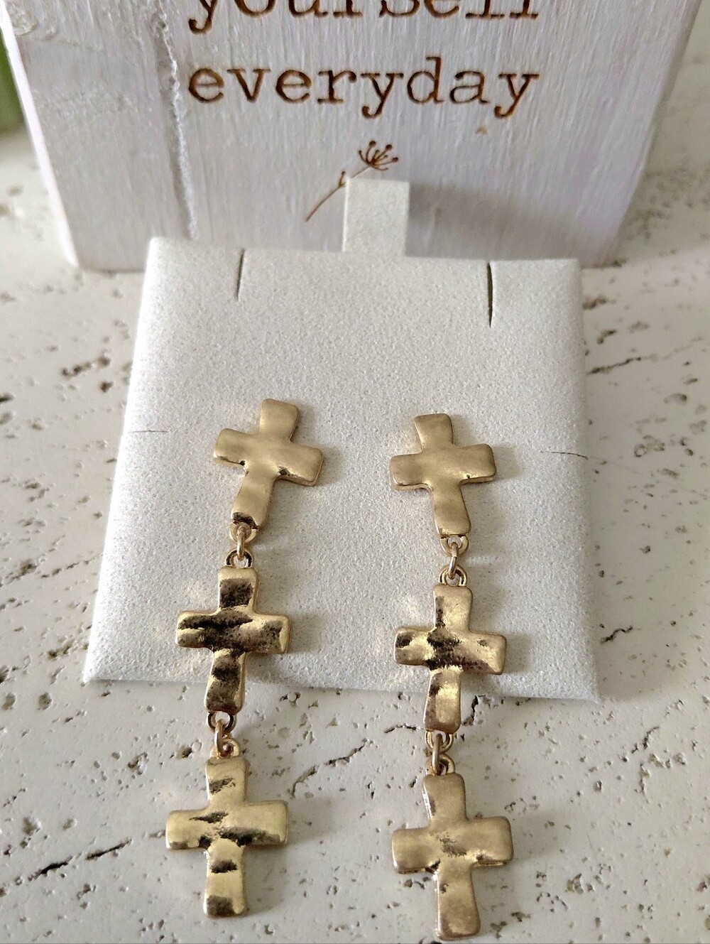 Gold Triple Cross Drop Earrings - Women Jewelry